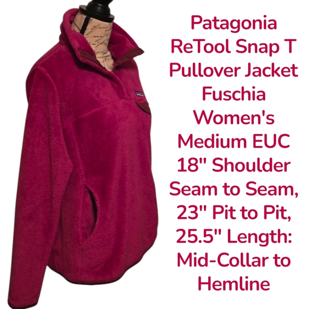 Patagonia Fuschia Re-Tool Snap-T Pullover  Sweatshirt Jacket Medium Polartec EUC